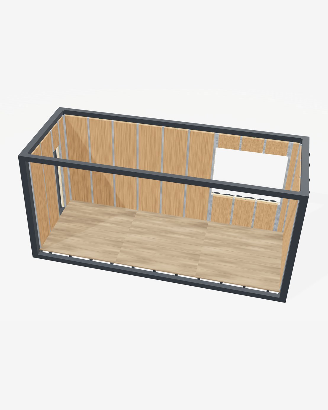 3D-Visualisierung Etappe 8: Trockenbauprofile als zweite Ebene, dazwischen die Holzfaserdämmung